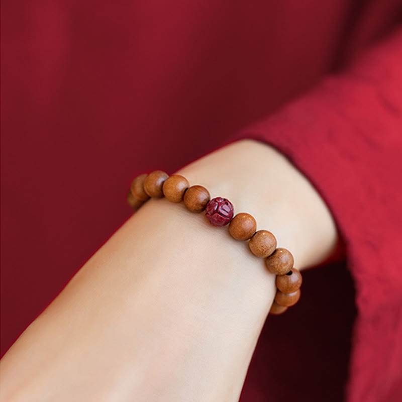 Nimara Ritual Peach Wood Lotus Cinnabar Luck Wealth Bracelet