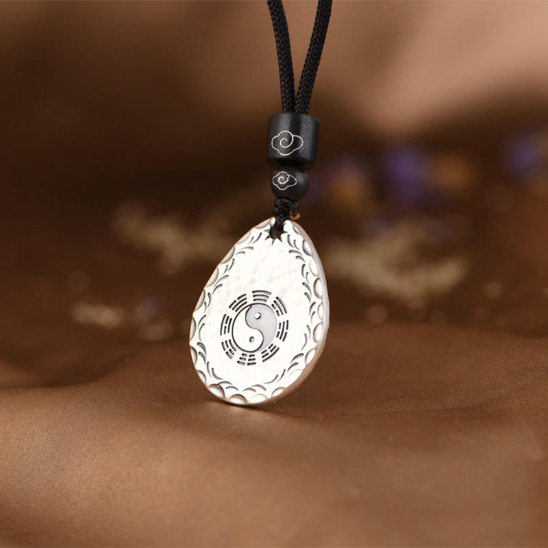 Nimara Ritual Vintage 999 Sterling Silver Yin Yang Bagua Water Drop Design Balance Harmony Necklace Pendant