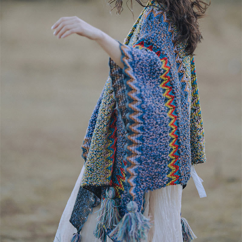 Nimara Ritual Tibetan Shawl Soft Warm Knitting Cloak Winter Tibetan Tassel Scarf