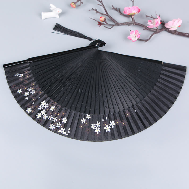 Nimara Ritual Cherry Blossom Sakura Camellia Handheld Silk Bamboo Folding Fan 21cm