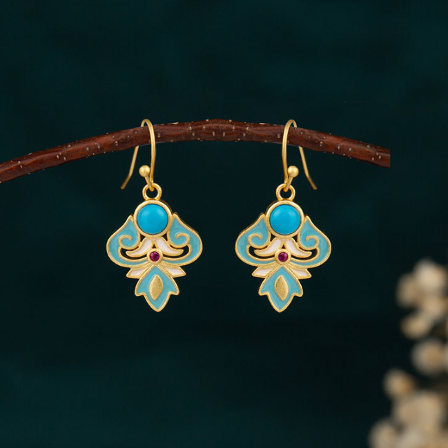 Nimara Ritual Copper Enamel Turquoise Positive Drop Earrings