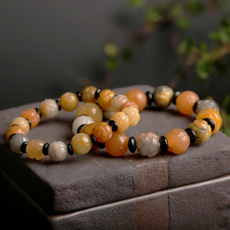 Nimara Ritual Golden Silk Jade Lotus Wealth Luck Bracelet
