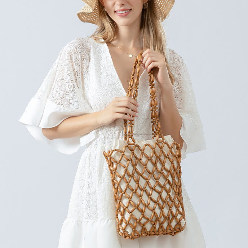 Nimara Ritual Hand-woven Wooden Beads Shoulder Bag Handbag