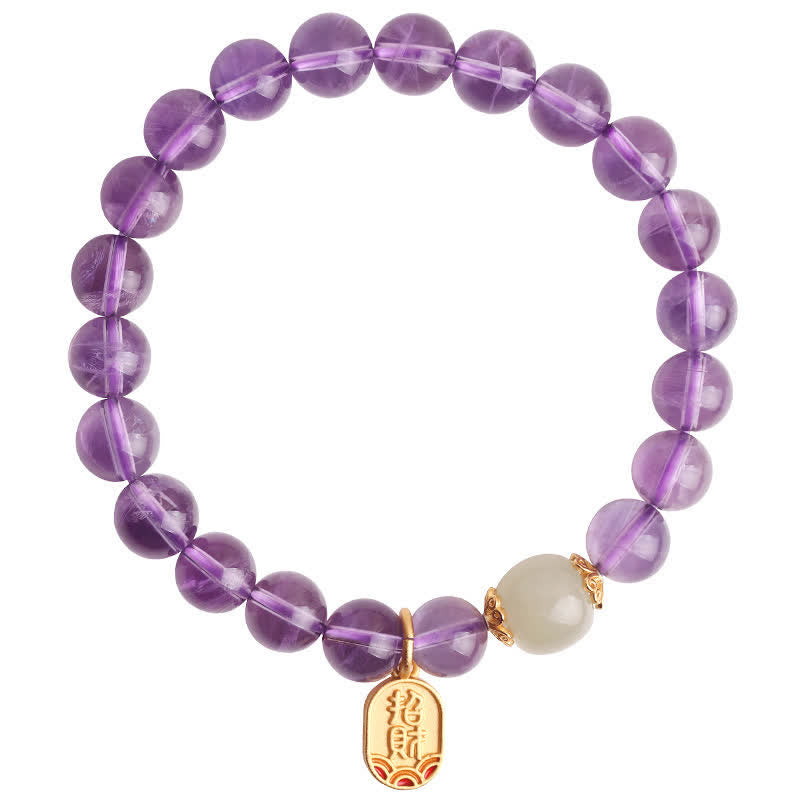 Nimara Ritual Natural Amethyst Crystal Hetian Jade Healing Charm Bracelet