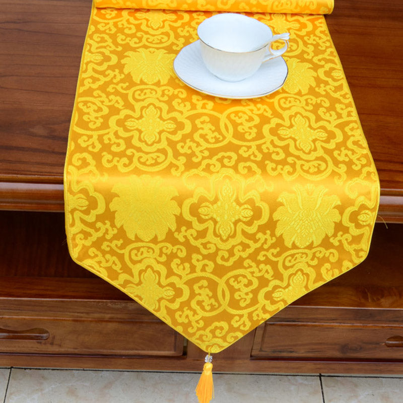Nimara Ritual Prayer Altar Flower Vajra Dragon Pattern Tibetan Auspicious Symbols Tassels Jacquard Table Runner
