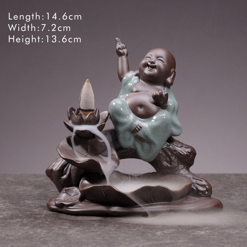 Nimara Ritual Little Monk Ceramic Lotus Blessing Incense Burner Decoration