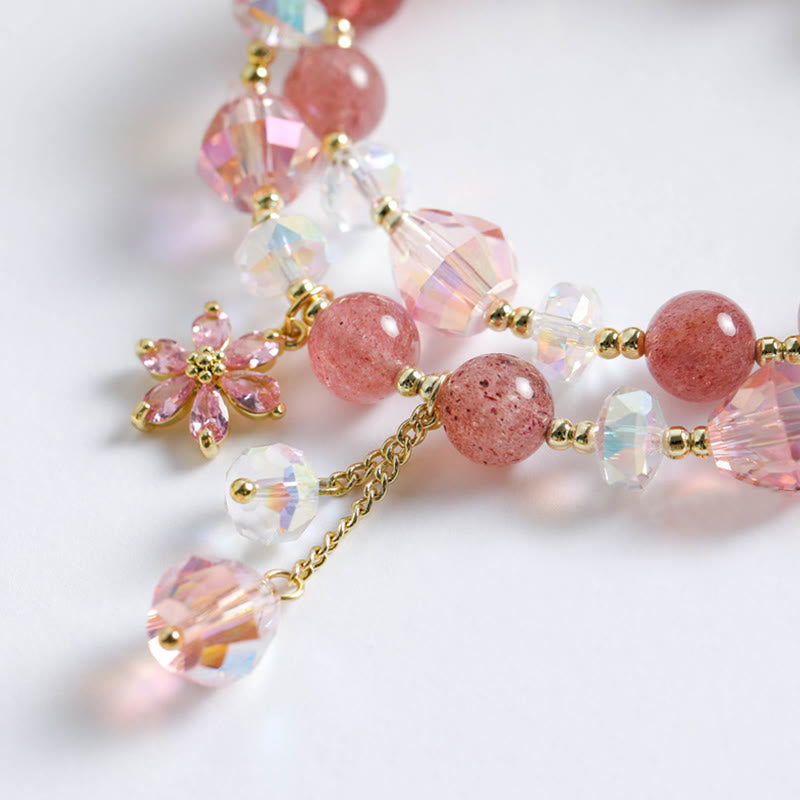 Nimara Ritual Strawberry Quartz Zircon Flower Healing Double Wrap Bracelet