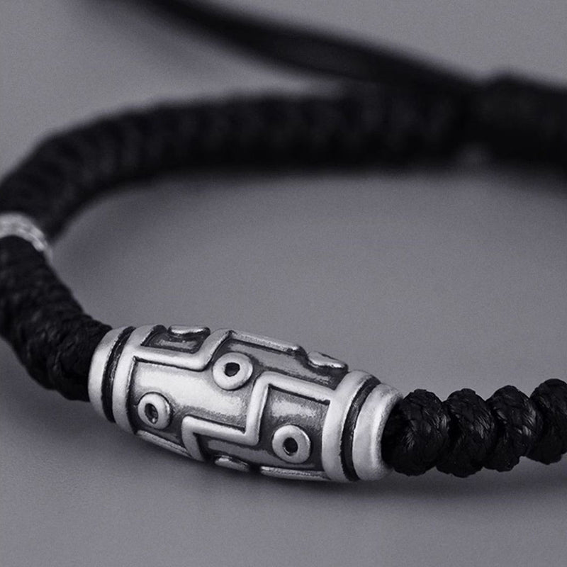 Nimara Ritual 999 Sterling Silver Nine-Eye Dzi Bead Pattern Blessing Rope Bracelet