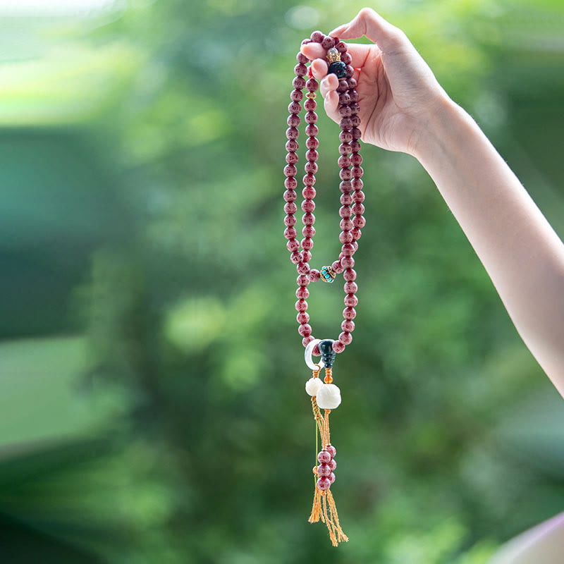 Nimara Ritual Red Bodhi Seed Om Mani Padme Hum Lotus Engraved Harmony Bracelet