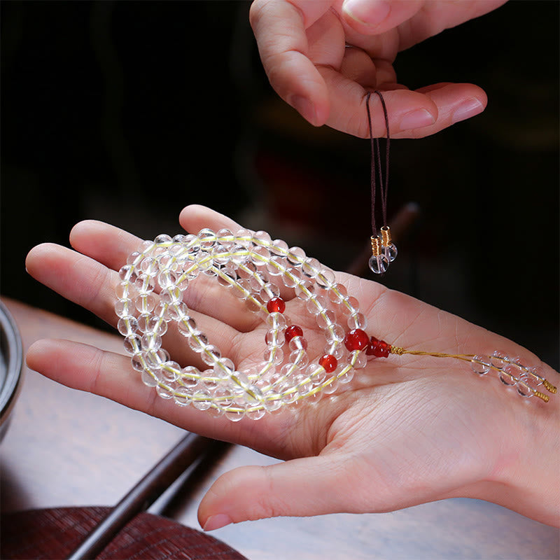 Nimara Ritual 108 Mala Beads 925 Sterling Silver Natural White Agate Red Agate Quadruple Wrap Protection Bracelet