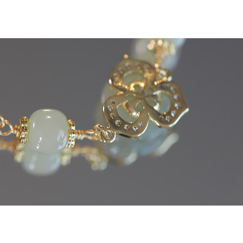 Nimara Ritual 14K Gold Plated Hetian Jade Rose Flower Luck Chain Bracelet