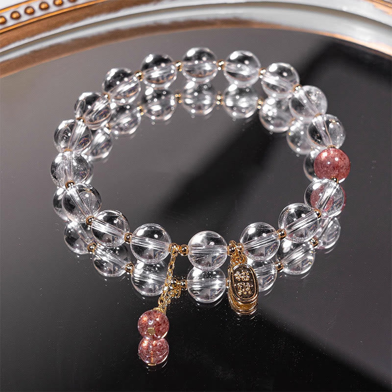 Nimara Ritual White Crystal Strawberry Quartz Healing Attract Fortune Charm Bracelet