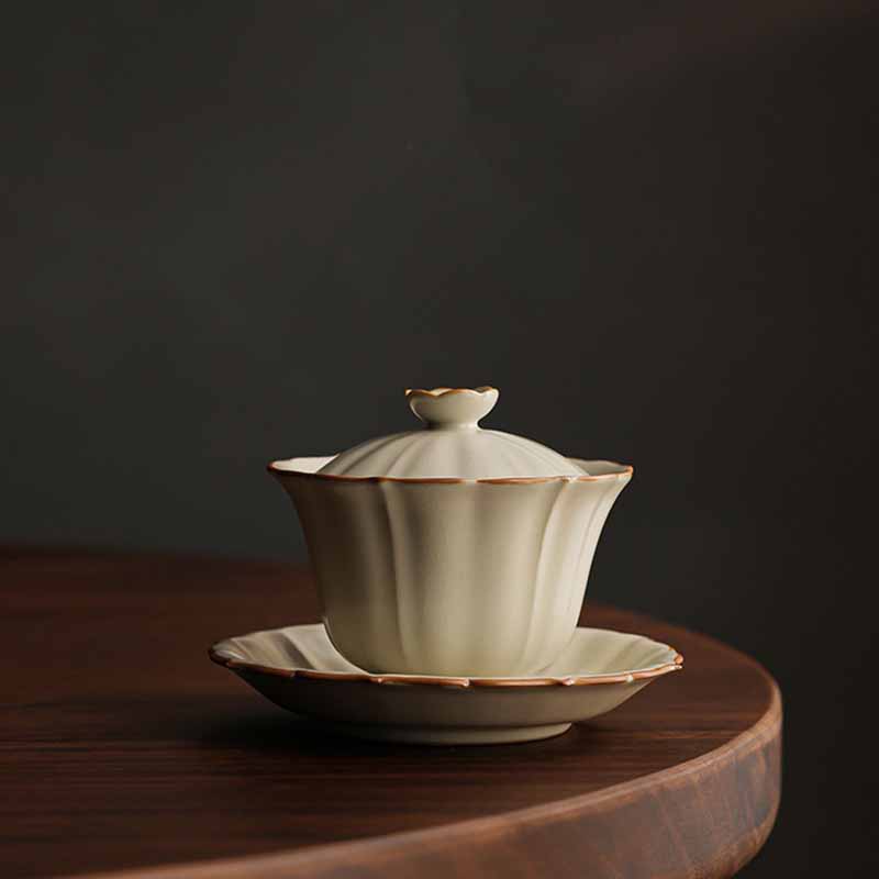 Nimara Ritual Beige Plum Blossom Shape Peach Branch Ceramic Gaiwan Sancai Teacup Kung Fu Tea Cup With Lid