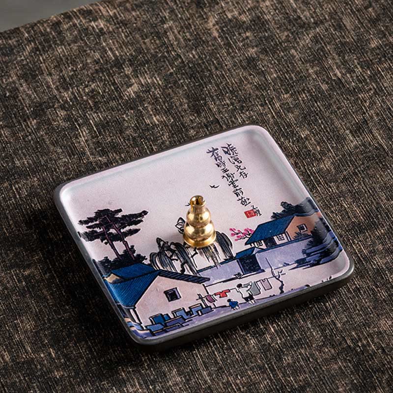 Nimara Ritual Mountain Lake Flower Leaf Healing Ceramic Plate Tray Stick Incense Burner Decoration