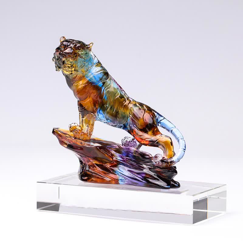 Nimara Ritual Handmade Liuli Crystal Tiger Art Piece Protection Home Decoration
