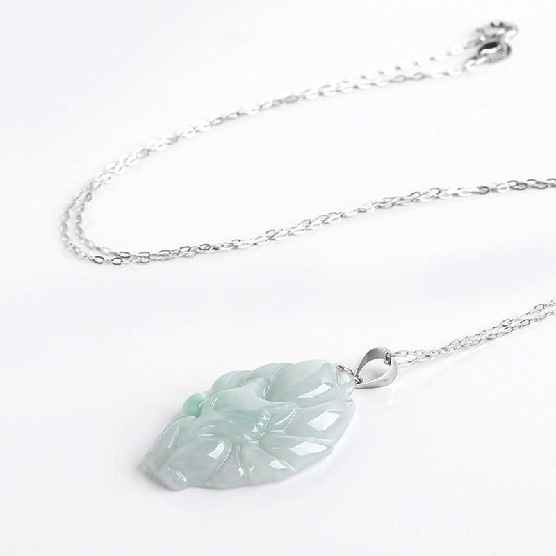 Nimara Ritual Natural Jade Nine Tailed Fox Prosperity Titanium Steel Chain Necklace Pendant