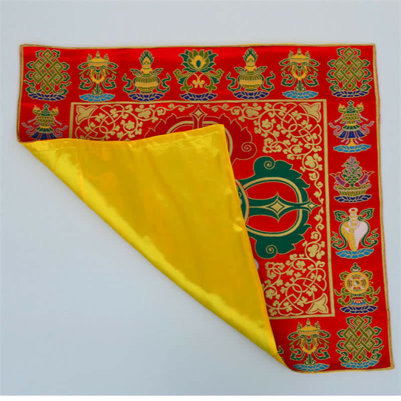 Nimara Ritual Flower Endless Knot Prayer Altar Mat Healing Meditation 8 Auspicious Symbols Mat Table Runner