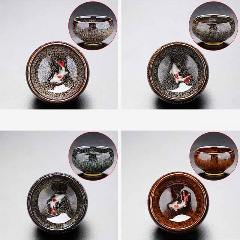 Nimara Ritual Small Koi Fish Kiln Change Chinese Jianzhan Ceramic Teacup Kung Fu Tea Cup 60ml