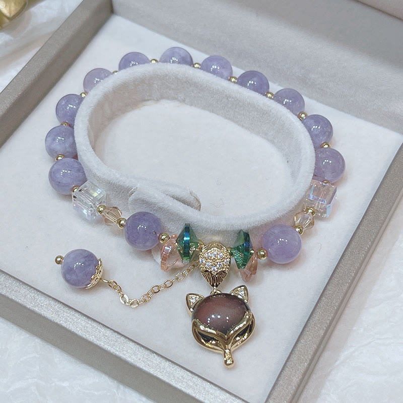 Nimara Ritual Natural Purple Jade Fox Charm Happiness Bracelet