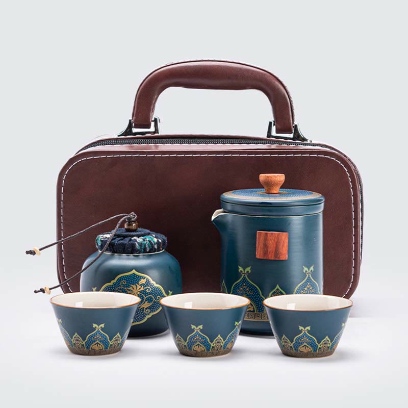 Nimara Ritual Flower Chinese Gongfu Ceramic Teapot Portable Outdoor Travel Tea Set Bag