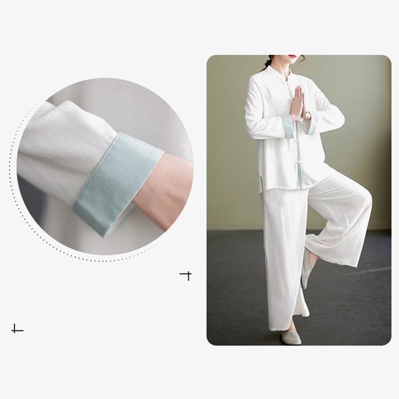 Nimara Ritual 2Pcs Tang Suit Long Sleeve Shirt Top Pants Meditation Zen Tai Chi Cotton Linen Clothing Women's Set