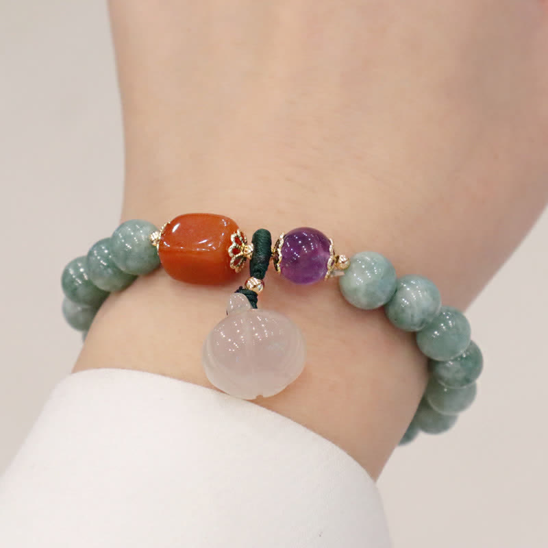 Nimara Ritual Cyan Jade Lotus Pumpkin Wish Peace Buckle Amethyst Crystal Healing Bracelet