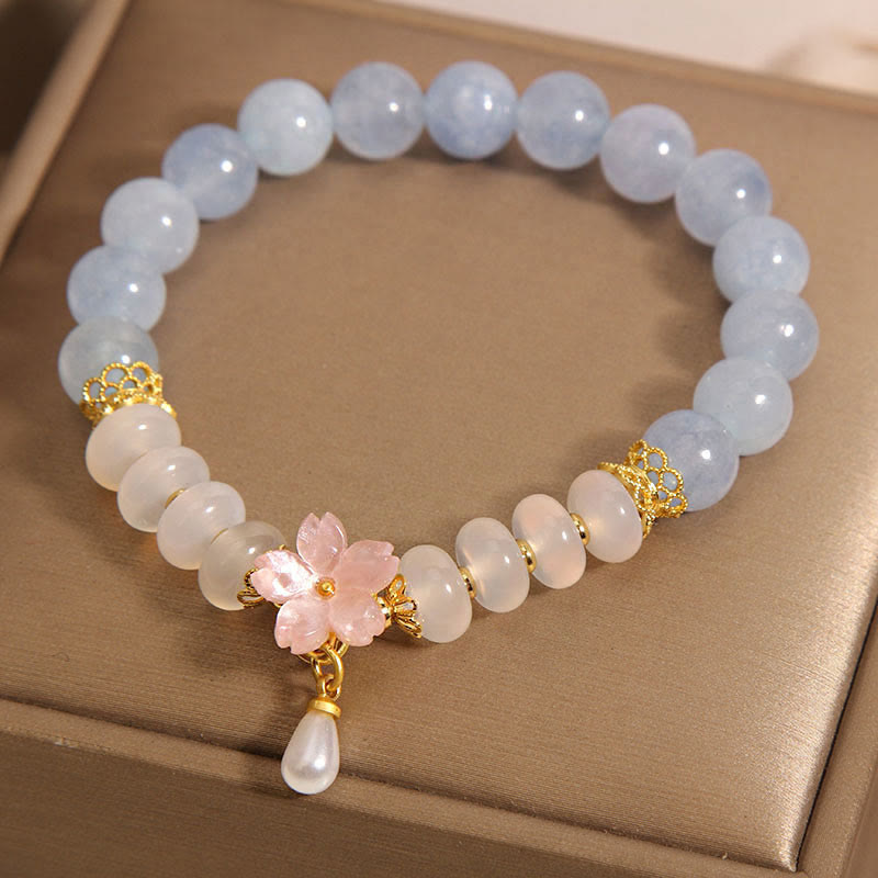 Nimara Ritual Aquamarine White Agate Pearl Abacus Beads Flower Healing Bracelet