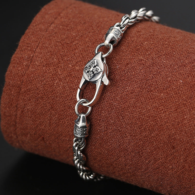 Nimara Ritual 925 Sterling Silver Tibet Om Mani Padme Hum Double Dorje Vajra Twisted Design Peace Love Bracelet