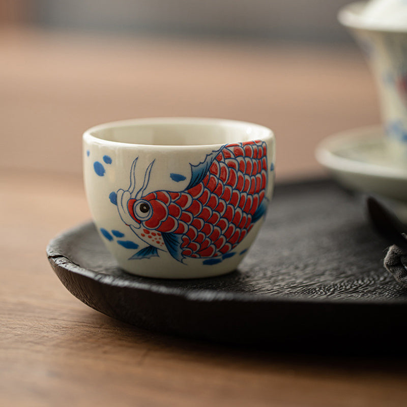 Nimara Ritual Koi Fish Arowana Peony Sunflower Ceramic Teacup Kung Fu Tea Cup 60ml