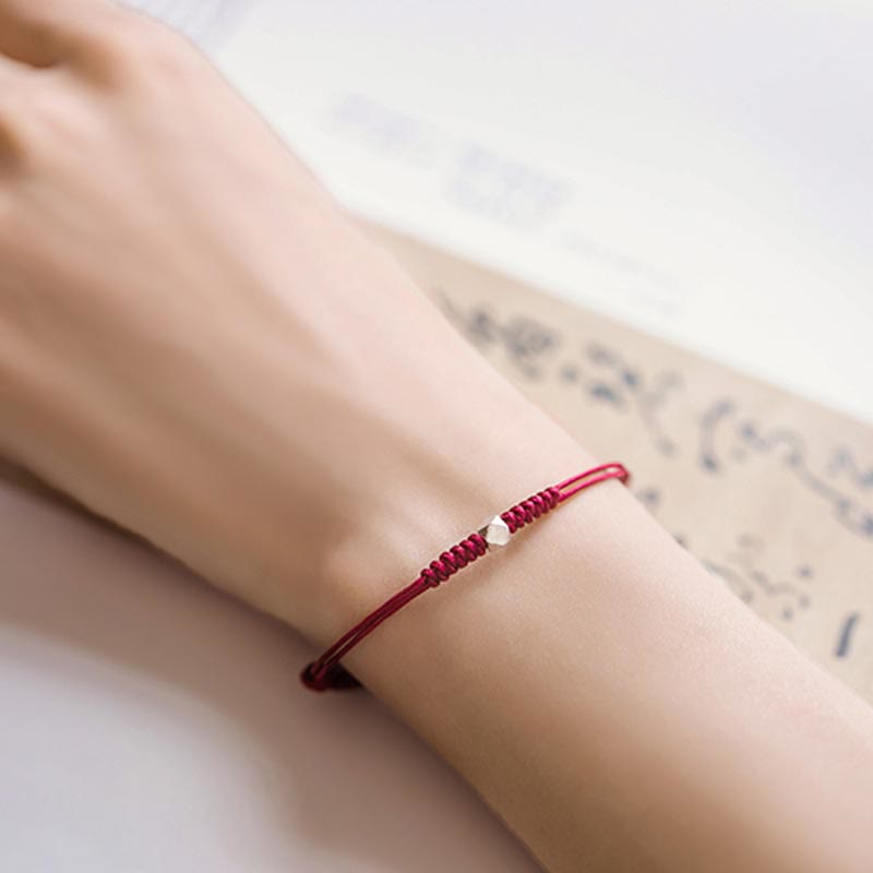 Nimara Ritual 925 Sterling Silver Luck Bead Protection Red String Thin Cord Braided Bracelet