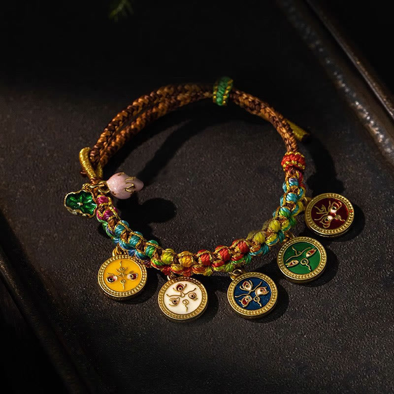Nimara Ritual Tibetan Colorful Rope Five God Of Wealth Luck Braid Bracelet