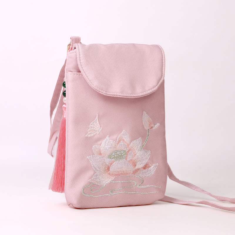 Nimara Ritual Small Embroidered Flowers Crossbody Bag Shoulder Bag Double Layer Cellphone Bag