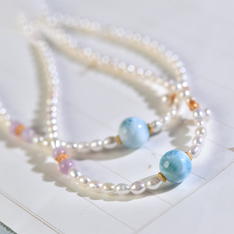 Nimara Ritual 925 Sterling Silver Natural Pearl Larimar Sincerity Necklace Pendant