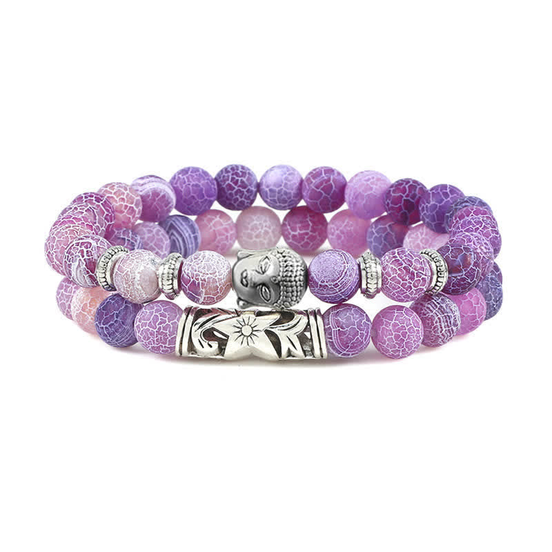 Nimara Ritual 2Pcs Natural Crystal Agate Buddha Protection Bracelet