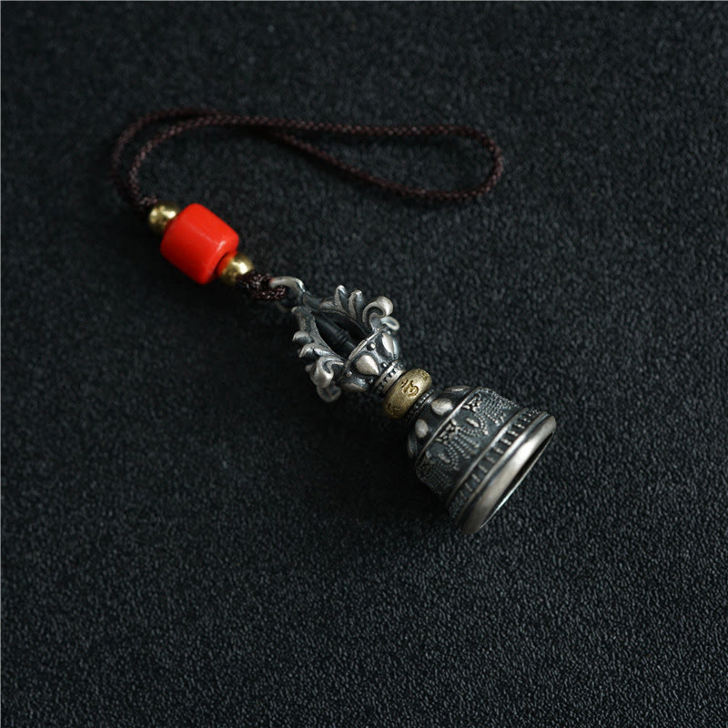 Nimara Ritual Tibet 925 Sterling Silver Om Mani Padme Hum Dorje Bell Vajra Engraved Enlightenment Pendant Hanging Decoration