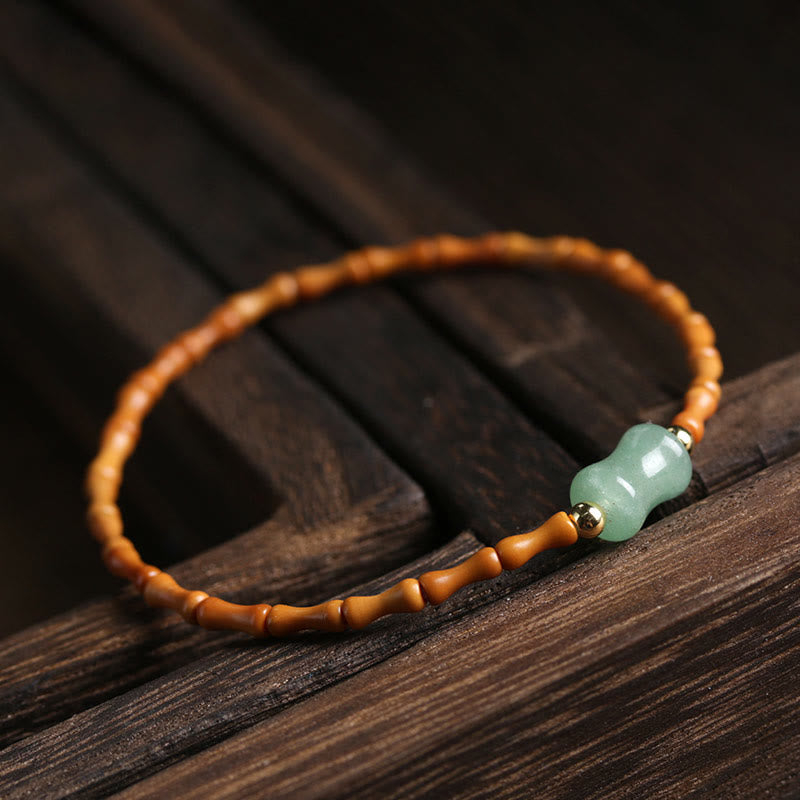 Nimara Ritual Natural Olive Pit Green Aventurine Bamboo Pattern Luck Bracelet