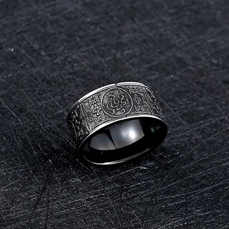 Nimara Ritual Four Guardian Beast Dragon White Tiger Suzaku Basalt Carved Success Luck Ring