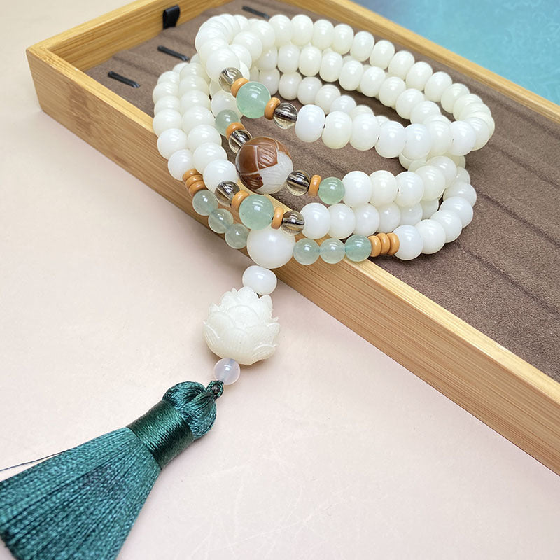 Nimara Ritual White Bodhi Seed Mala 108 Beads Protection Bracelet