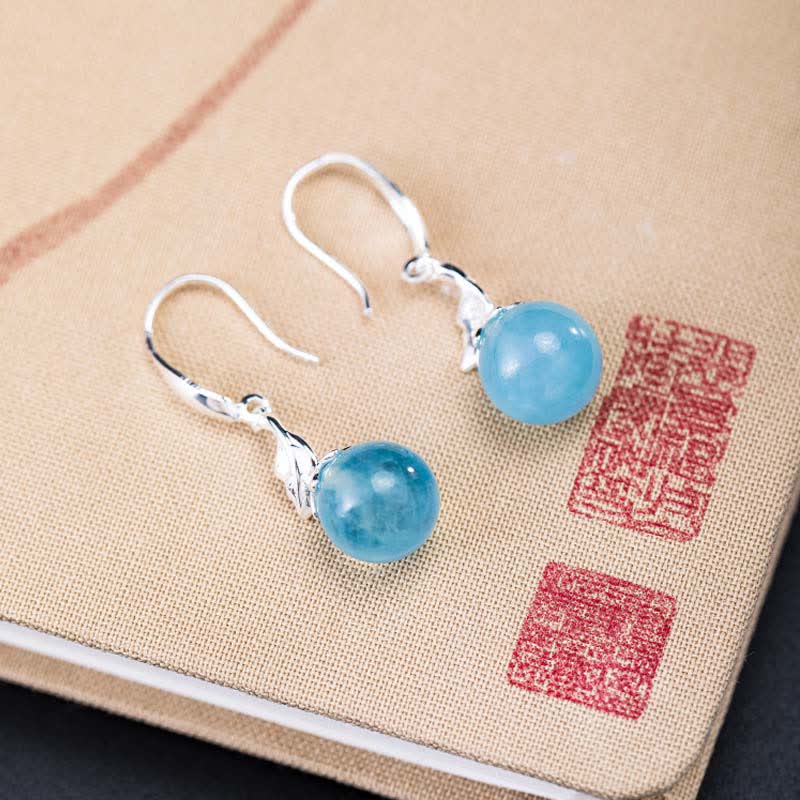 Nimara Ritual 925 Sterling Silver Natural Aquamarine Leaf Flower Peace Earrings Necklace
