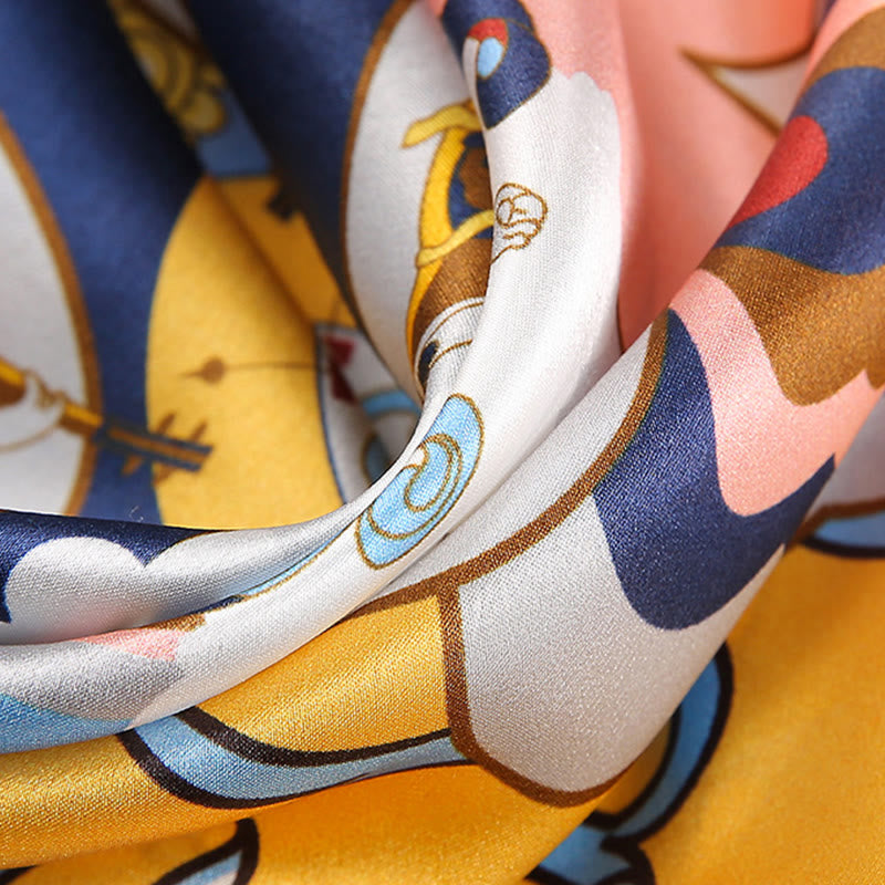 Nimara Ritual Pastoral Scene Hot Air Balloon Spring Blossom 100% Mulberry Silk Neck Hair Scarf