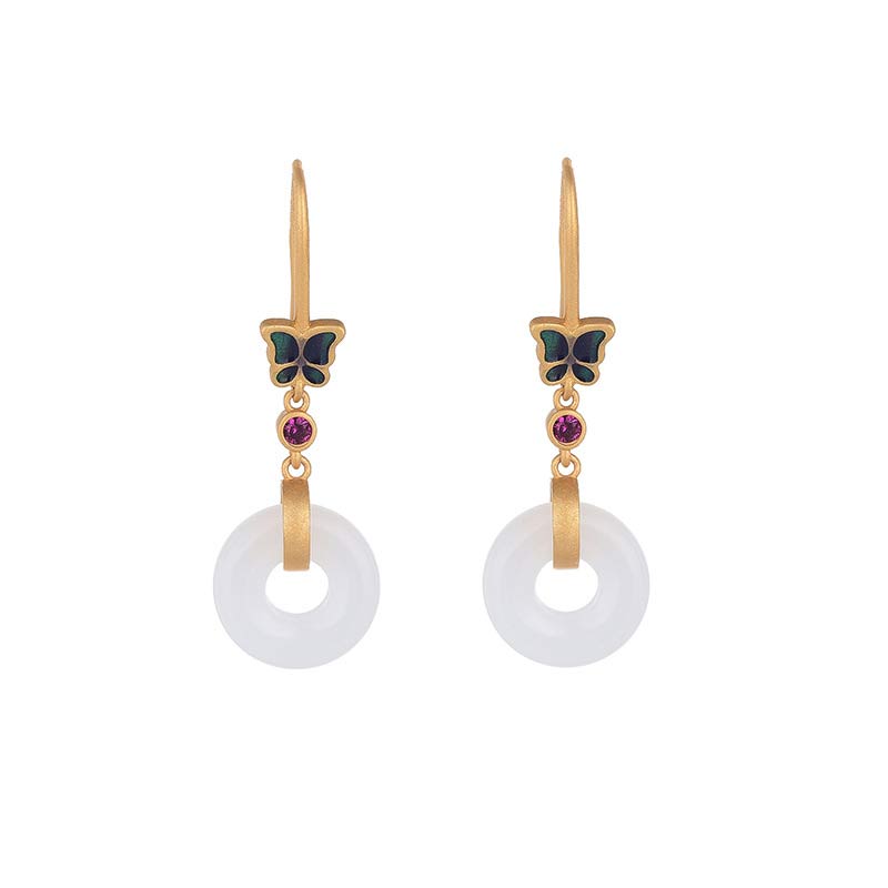 Nimara Ritual FengShui White Jade Butterfly Fortune Earrings
