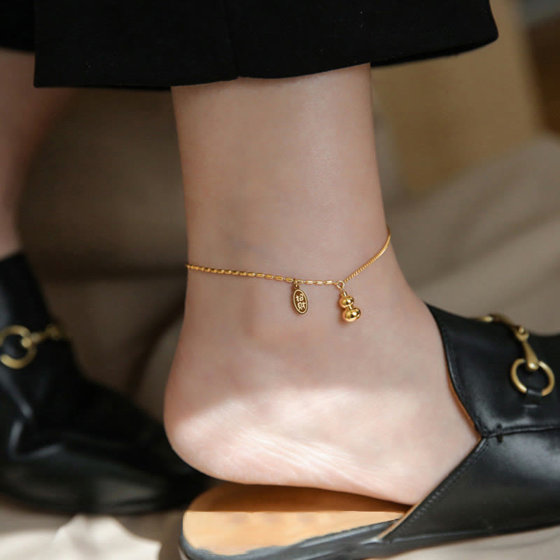 Nimara Ritual 18k Gold Plated Copper Lucky Gourd Design Wealth Buckle Anklet