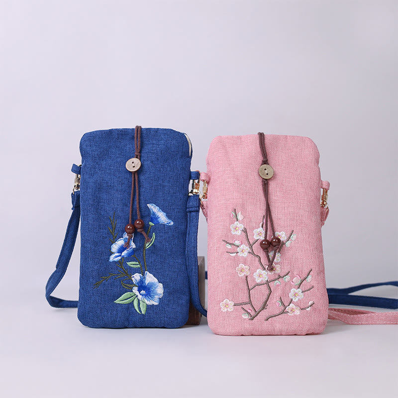 Nimara Ritual Small Embroidered Flowers Crossbody Bag Shoulder Bag Cellphone Bag 11*20cm