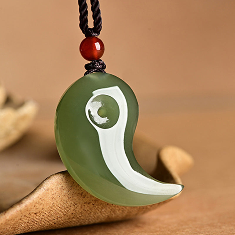 Nimara Ritual Yin Yang White Jade Cyan Jade Protection Blessing Necklace String Pendant