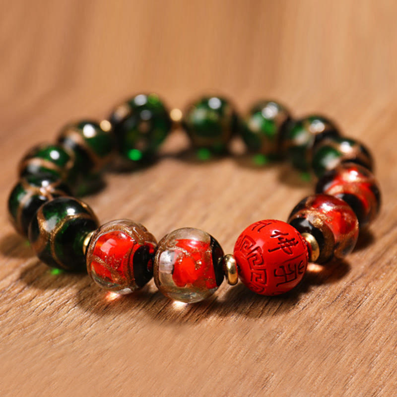 Nimara Ritual Tibetan Five God of Wealth Thangka Liuli Glass Bead Chinese Zodiac Protection Bracelet