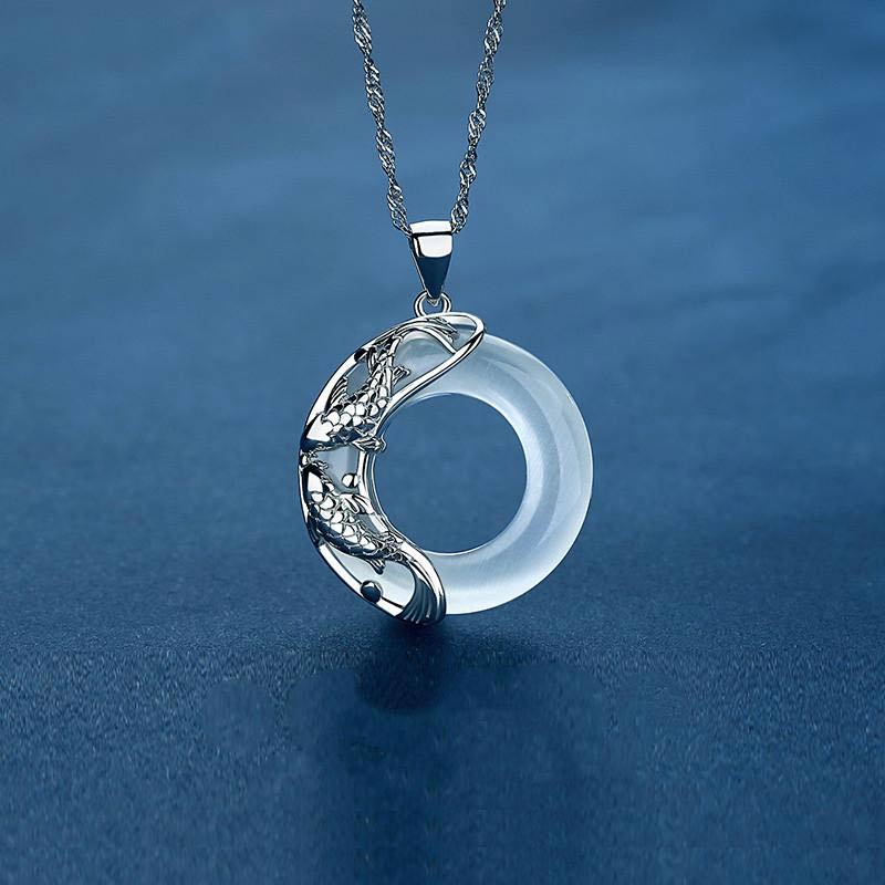 Nimara Ritual Natural White Jade Koi Lucky Necklace