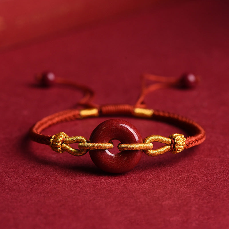 Nimara Ritual Handmade Cinnabar Peace Buckle Blessing Braided Rope Bracelet