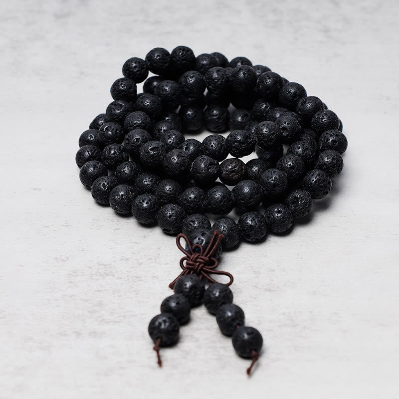 Nimara Ritual 108 Natural Lava Rock Beads Prayer Mala Bracelet Necklace