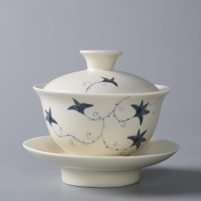 Nimara Ritual Hand Painted Pomegranate Hibiscus Pine Lotus Ceramic Gaiwan Sancai Teacup Kung Fu Tea Cup And Saucer With Lid