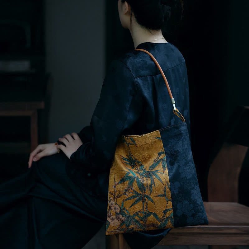 Nimara Ritual Bamboo Leaves Flower Butterfly Persimmon Shoulder Bag Handbag